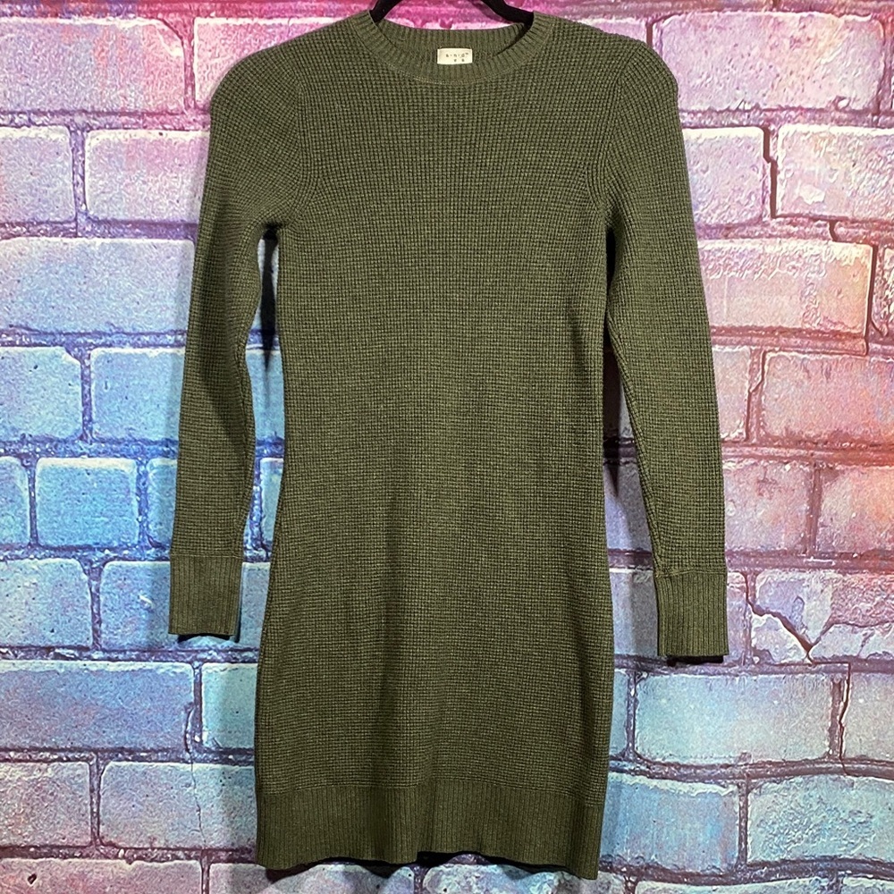 A New Day Women's Ribbed Knit Sweater Dress XS Olive Green Long Sleeve